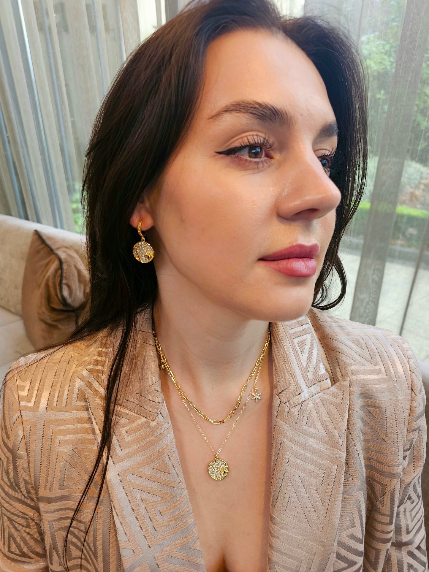 Crystal on Yellow Gold Necklace, Bracelet and Drop Earring Set
