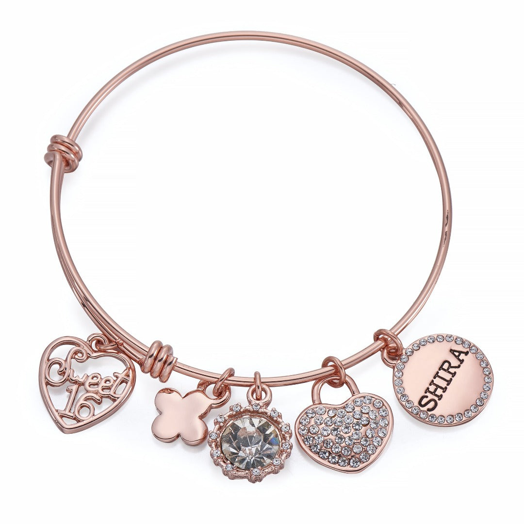 Sweet 16 Charm Bangle in Rose Gold | ${Vendor}