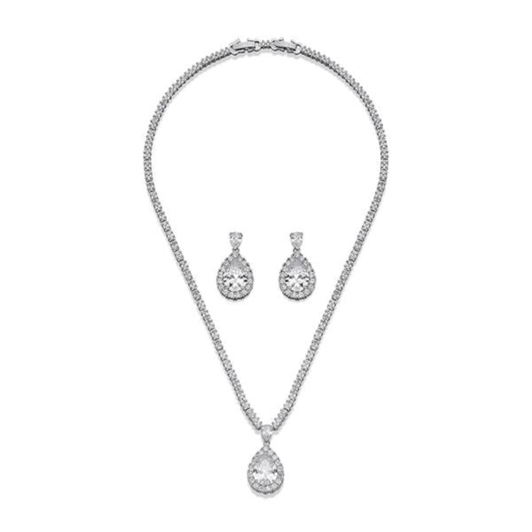 Silver with Inset Crystal Necklace & Earring Set | ${Vendor}