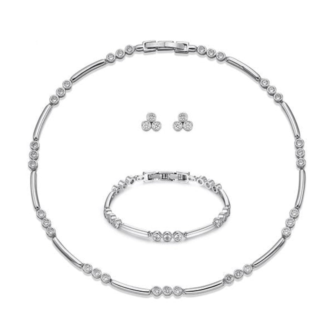 Polished Silver with Crystal Necklace, Bracelet & Earring Set | ${Vendor}