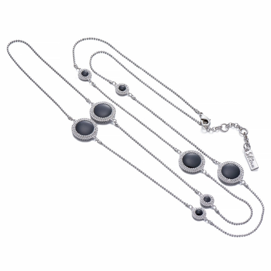 Black & Crystals On Silver Chain Necklace | ${Vendor}