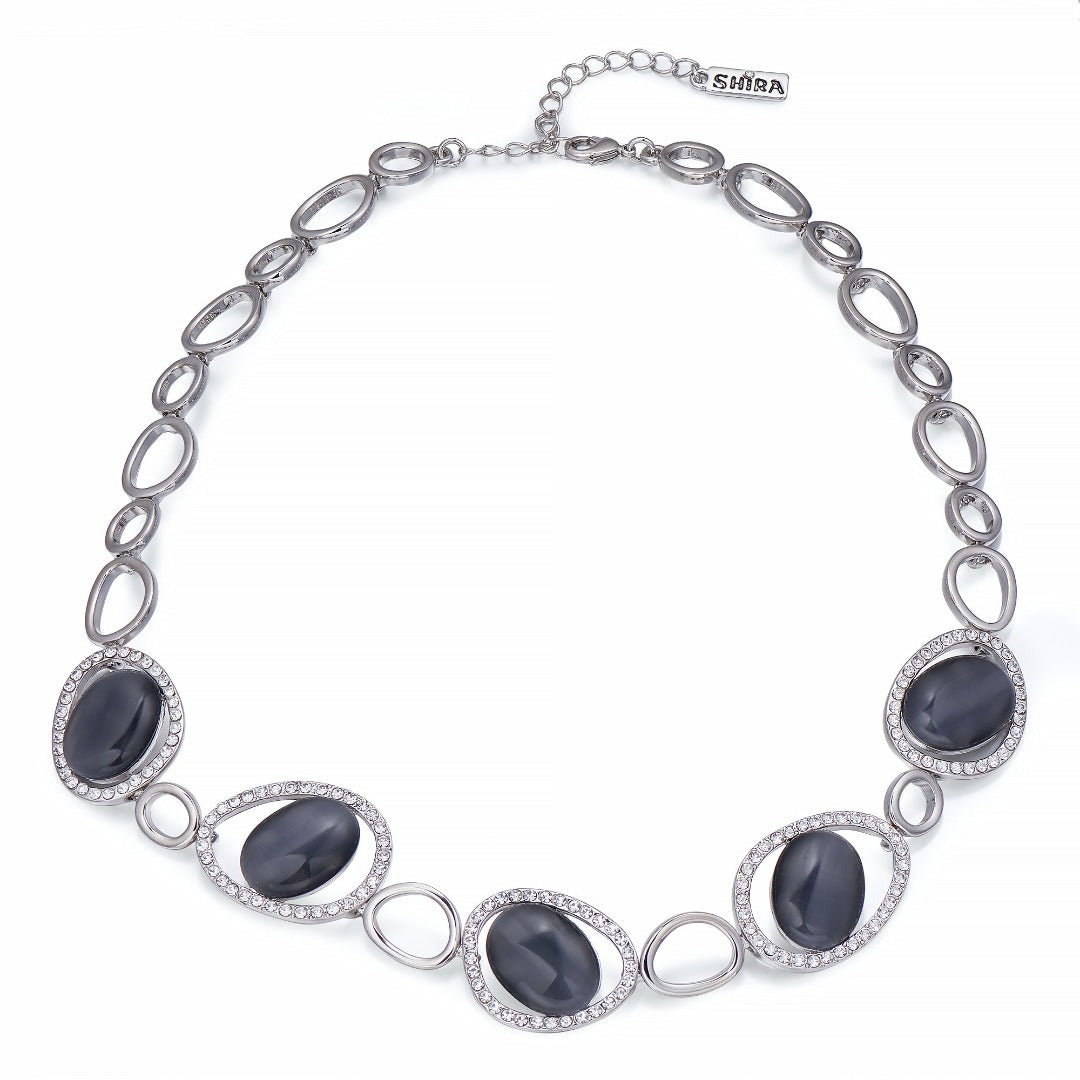 Crystals & Grey Moonstones on Silver Necklace | ${Vendor}