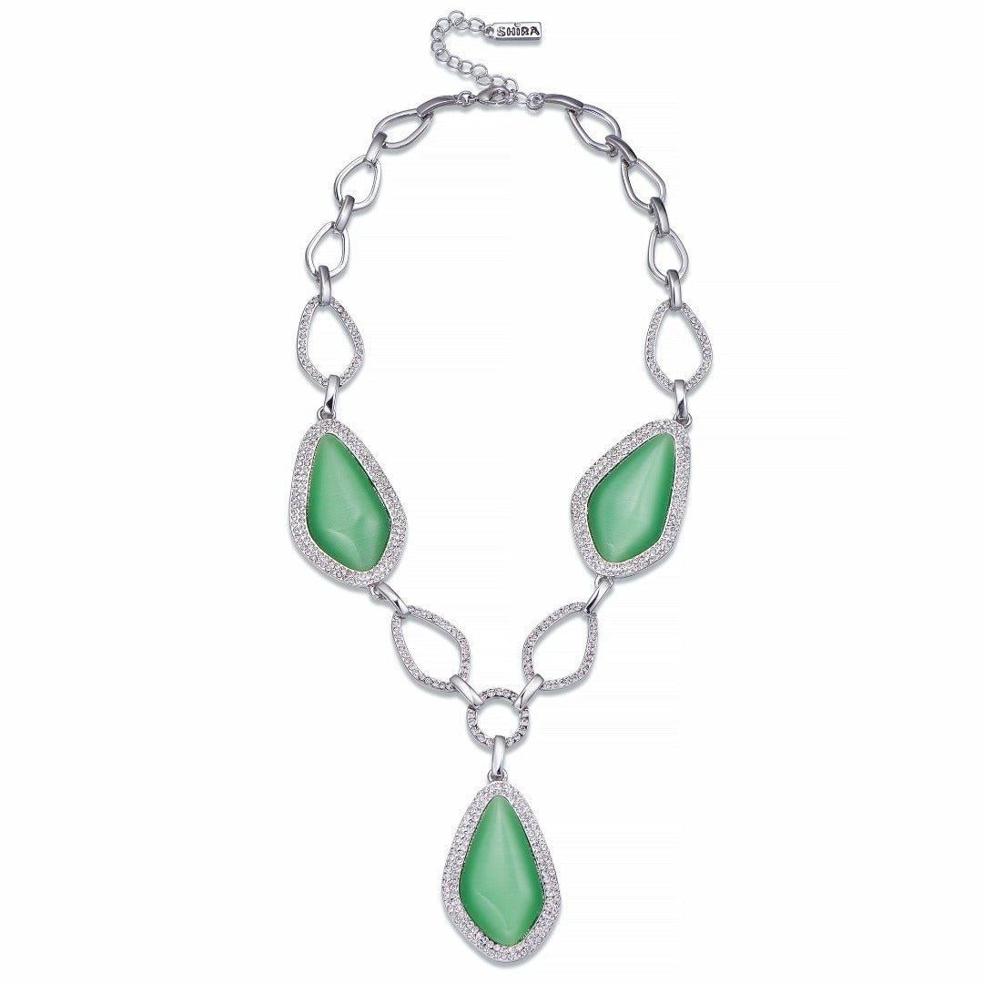Green and Crystals on Silver Necklace | ${Vendor}