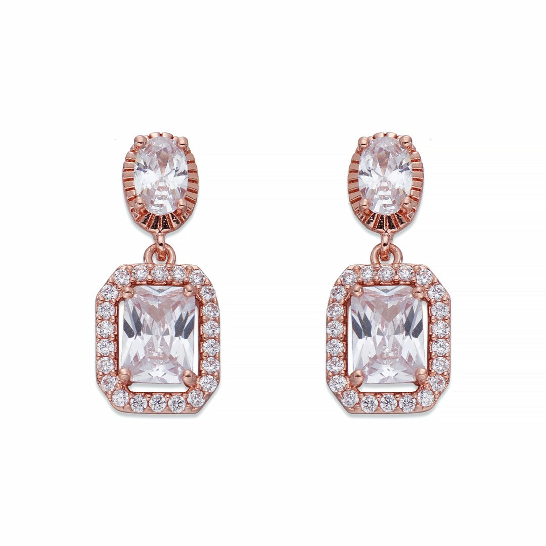 Crystals on Rose Gold Drop Earrings | ${Vendor}
