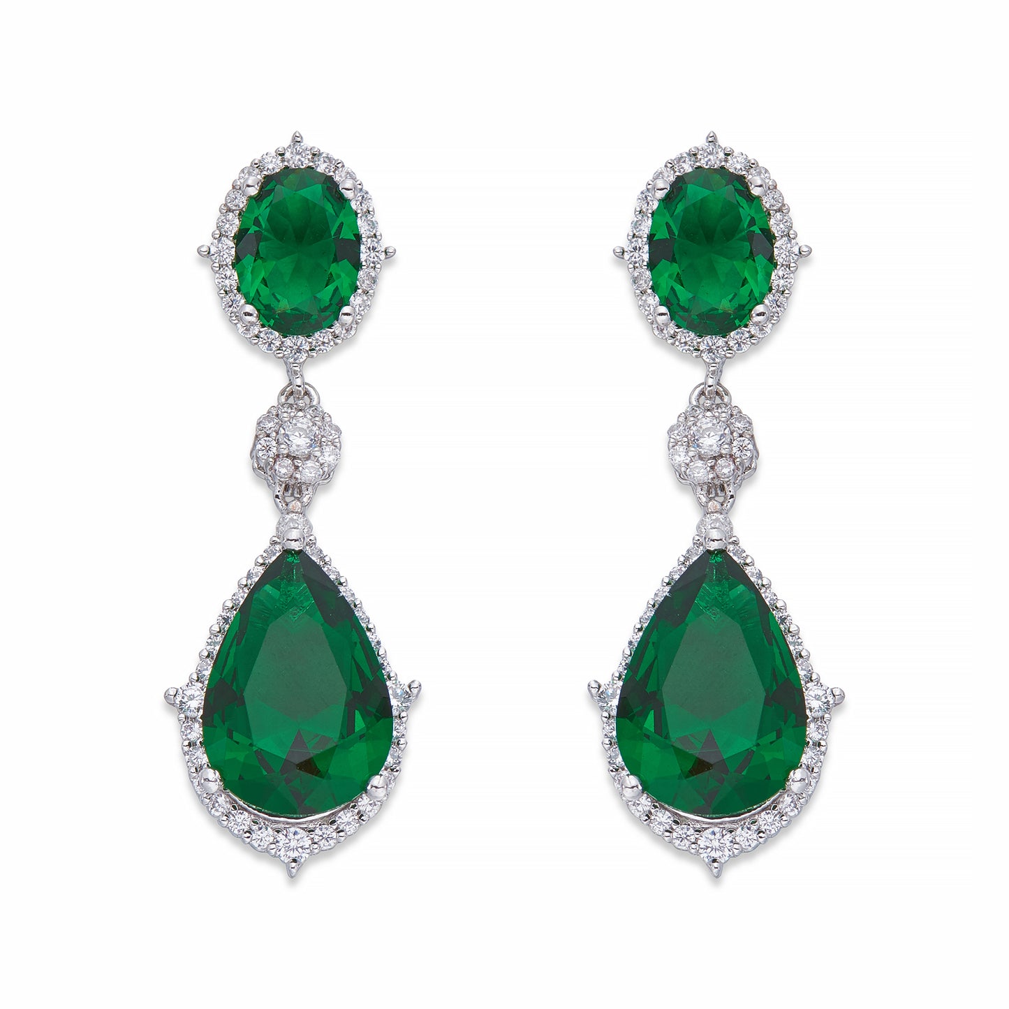 Green Crystals on Silver Dangle Earrings | ${Vendor}