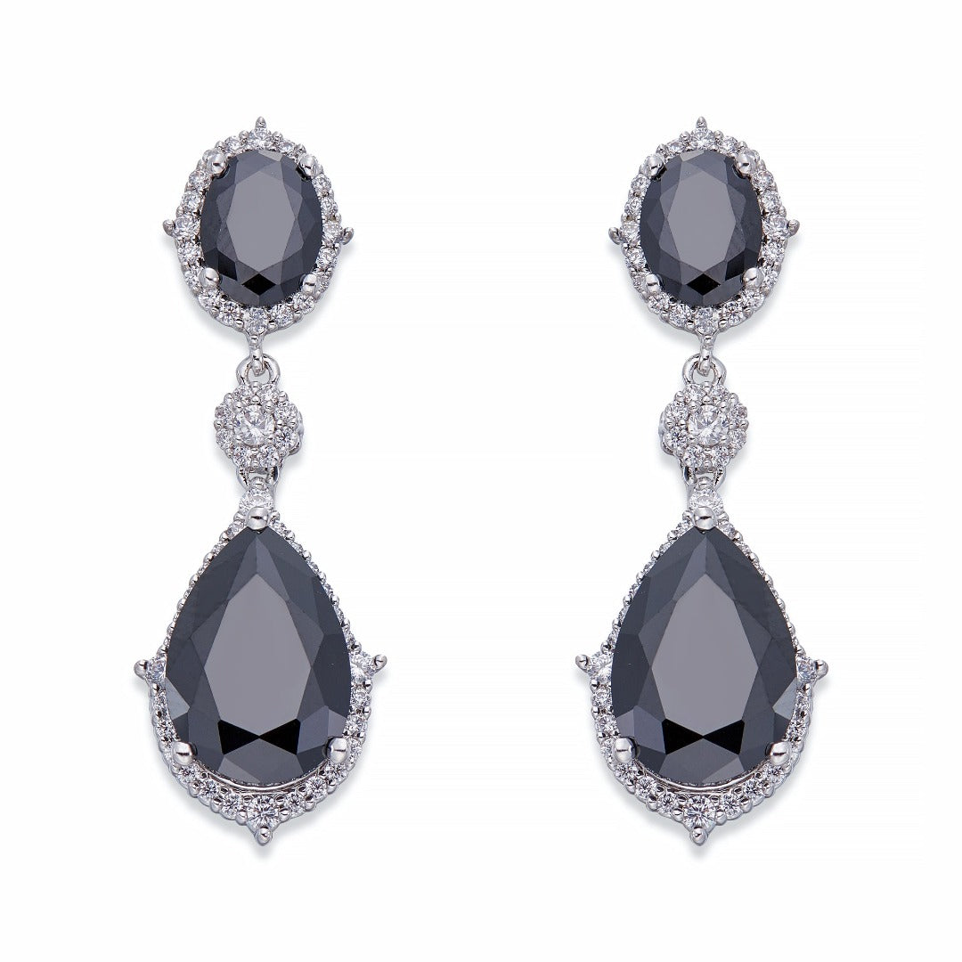 Black Crystals on Silver Dangle Earrings | ${Vendor}