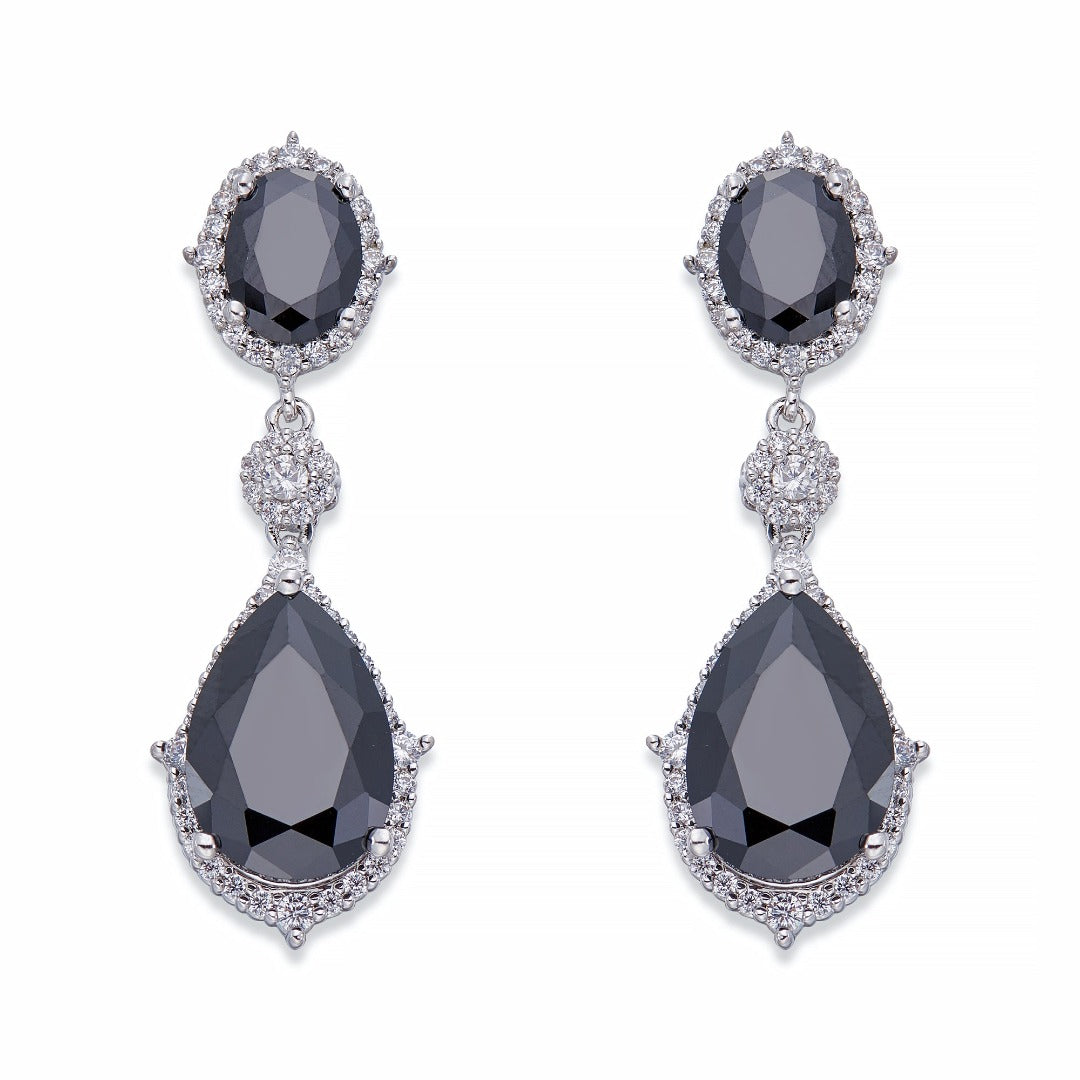 Black Crystals on Silver Dangle Earrings | ${Vendor}