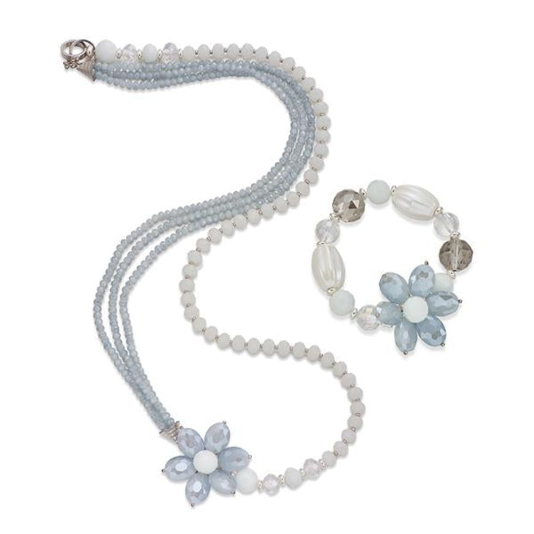 Pale Blue and White Stone Necklace & Bracelet Set | ${Vendor}
