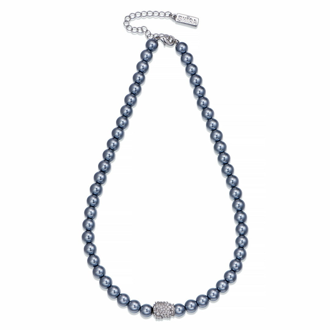 Grey Pearl & Crystal Ball Chain Necklace. 17 Inches | ${Vendor}