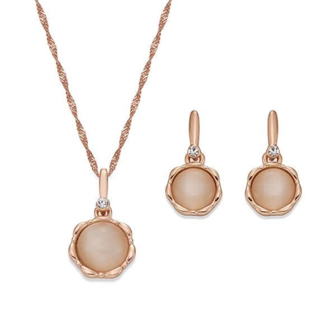 Polished Rose Gold Necklace& Earring Set | ${Vendor}