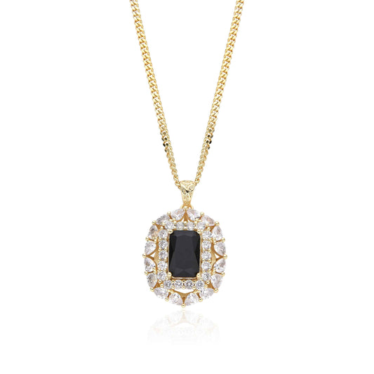 Yellow Gold Necklace with Rectangle Black Pendant
