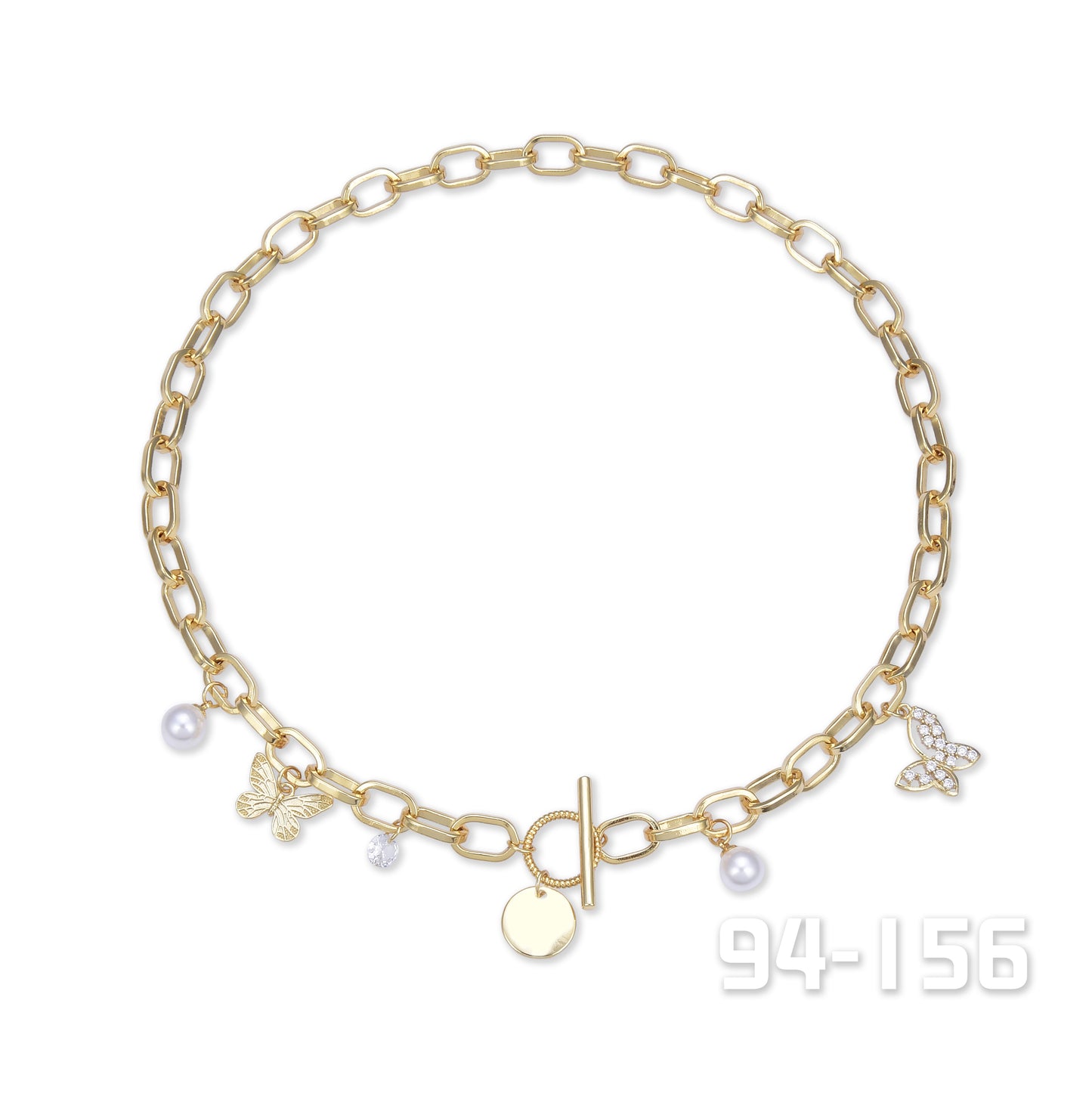 Yellow Gold T-Bar Charm Necklace