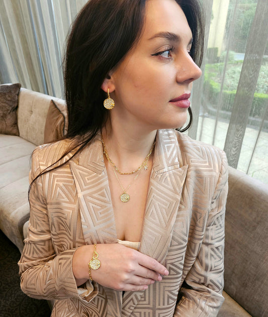 Crystal on Yellow Gold Necklace, Bracelet and Drop Earring Set