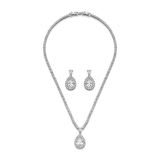 Silver with Inset Crystal Necklace &amp; Earring Set | ${Vendor}