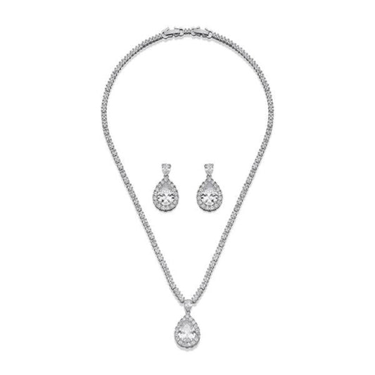 Silver with Inset Crystal Necklace & Earring Set | ${Vendor}