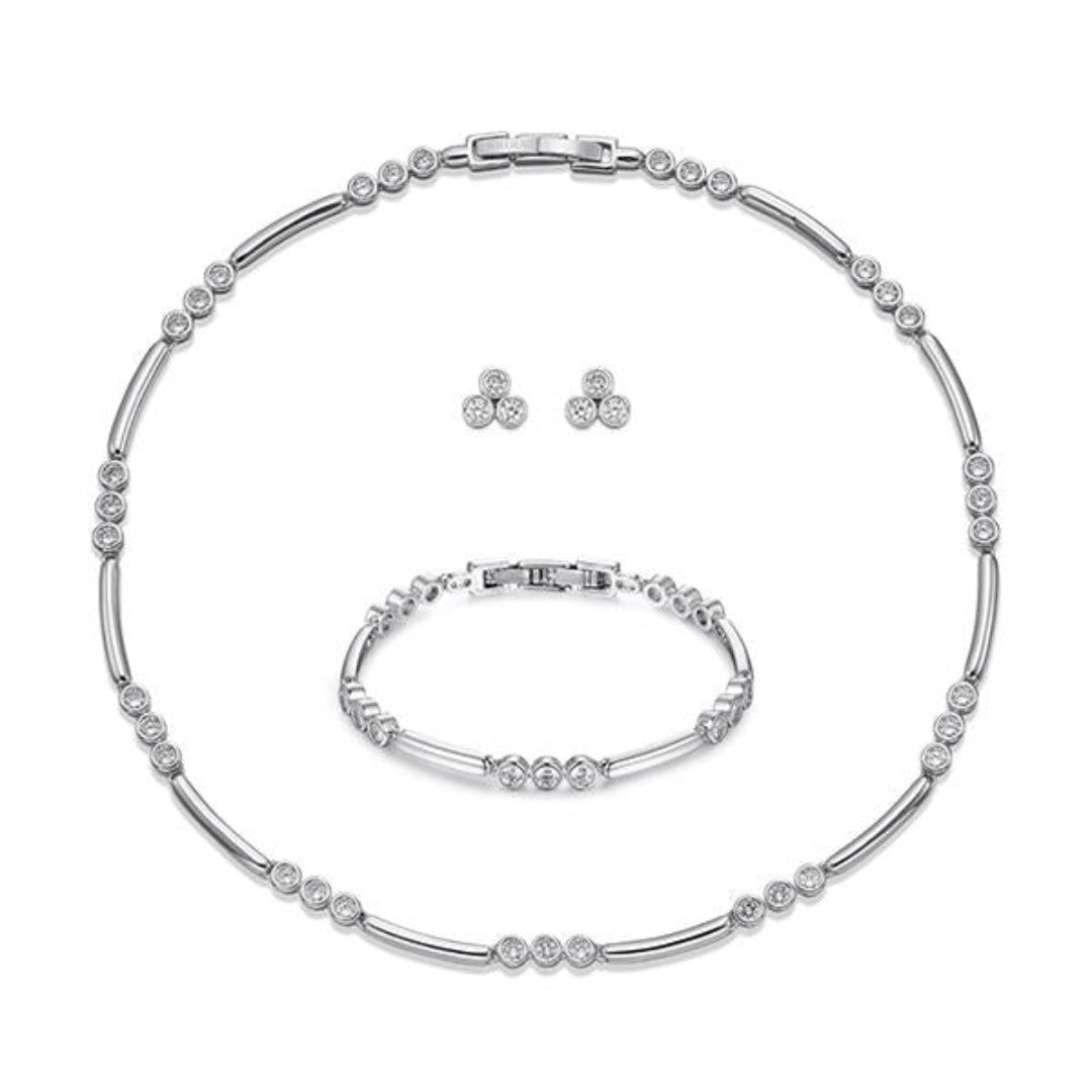 Polished Silver with Crystal Necklace, Bracelet &amp; Earring Set | ${Vendor}