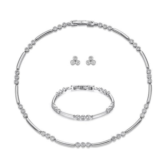 Polished Silver with Crystal Necklace, Bracelet & Earring Set | ${Vendor}
