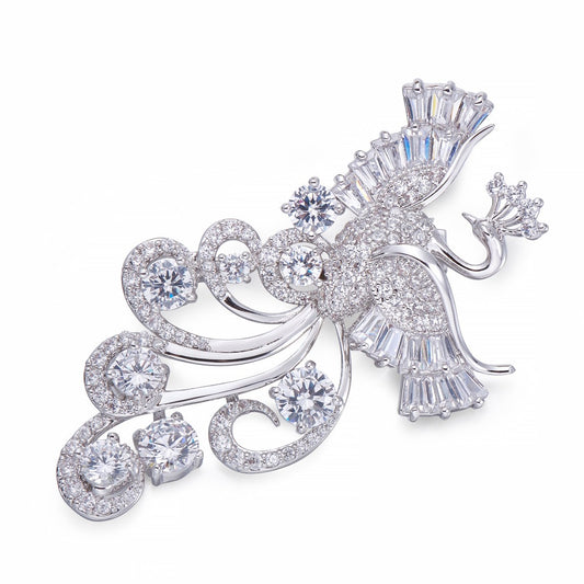 Crystal & Silver Peacock Brooch | ${Vendor}