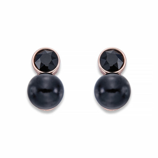 Black Pearl &amp; Crystal on Rose Gold Earrings | ${Vendor}
