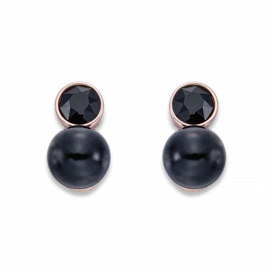 Black Pearl & Crystal on Rose Gold Earrings | ${Vendor}