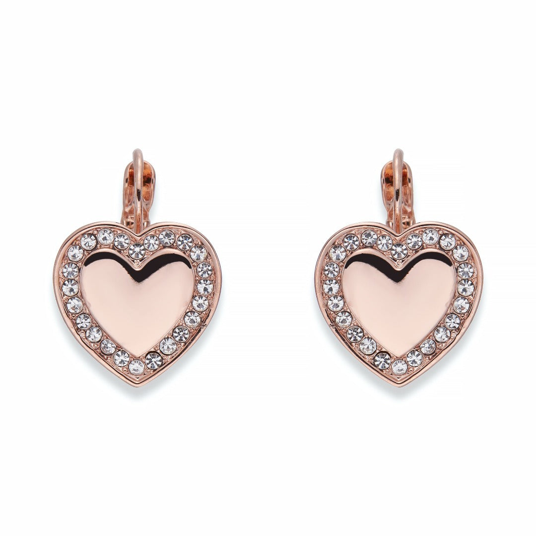 Crystals on Rose Gold Heart Earrings | ${Vendor}