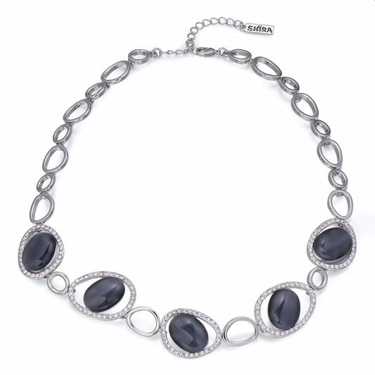 Crystals &amp; Grey Moonstones on Silver Necklace | ${Vendor}