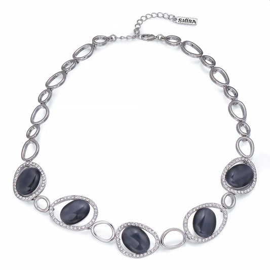 Crystals & Grey Moonstones on Silver Necklace | ${Vendor}
