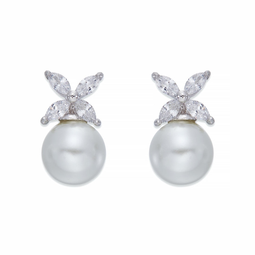 Pearl &amp; Crystals Stud Earrings | ${Vendor}