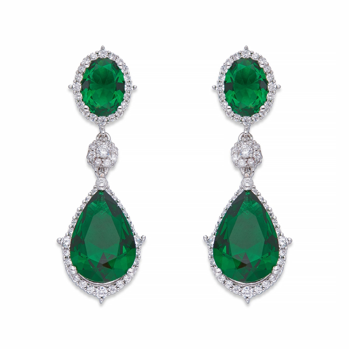 Green Crystals on Silver Dangle Earrings | ${Vendor}