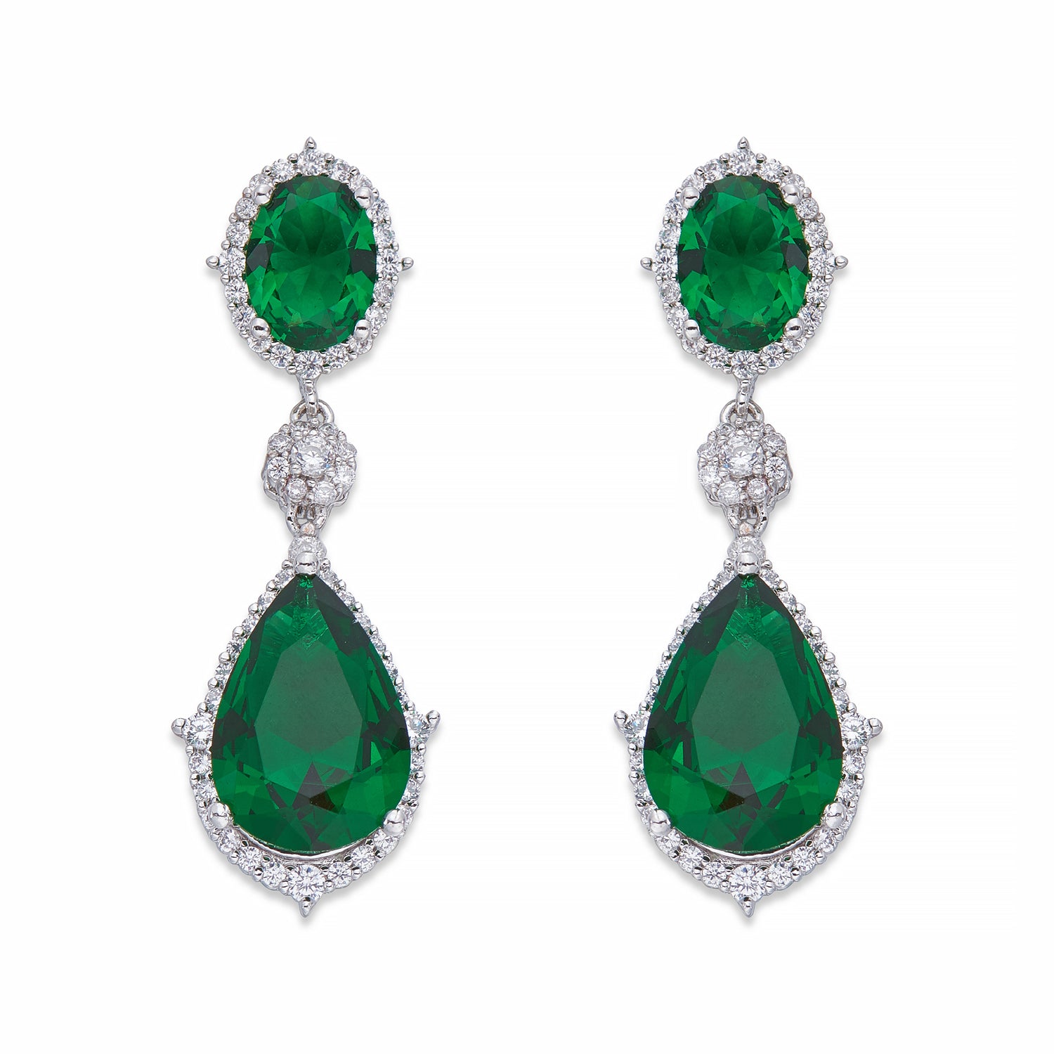 Green Crystals on Silver Dangle Earrings | ${Vendor}