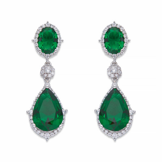 Green Crystals on Silver Dangle Earrings | ${Vendor}