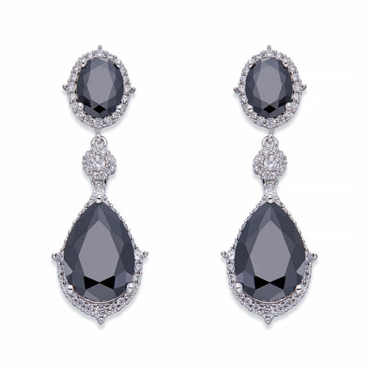 Black Crystals on Silver Dangle Earrings | ${Vendor}