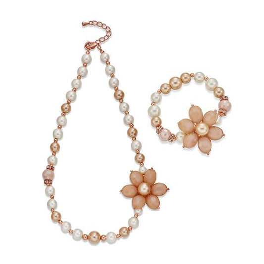 Pearls on Rose Gold Necklace & Bracelet Set | ${Vendor}