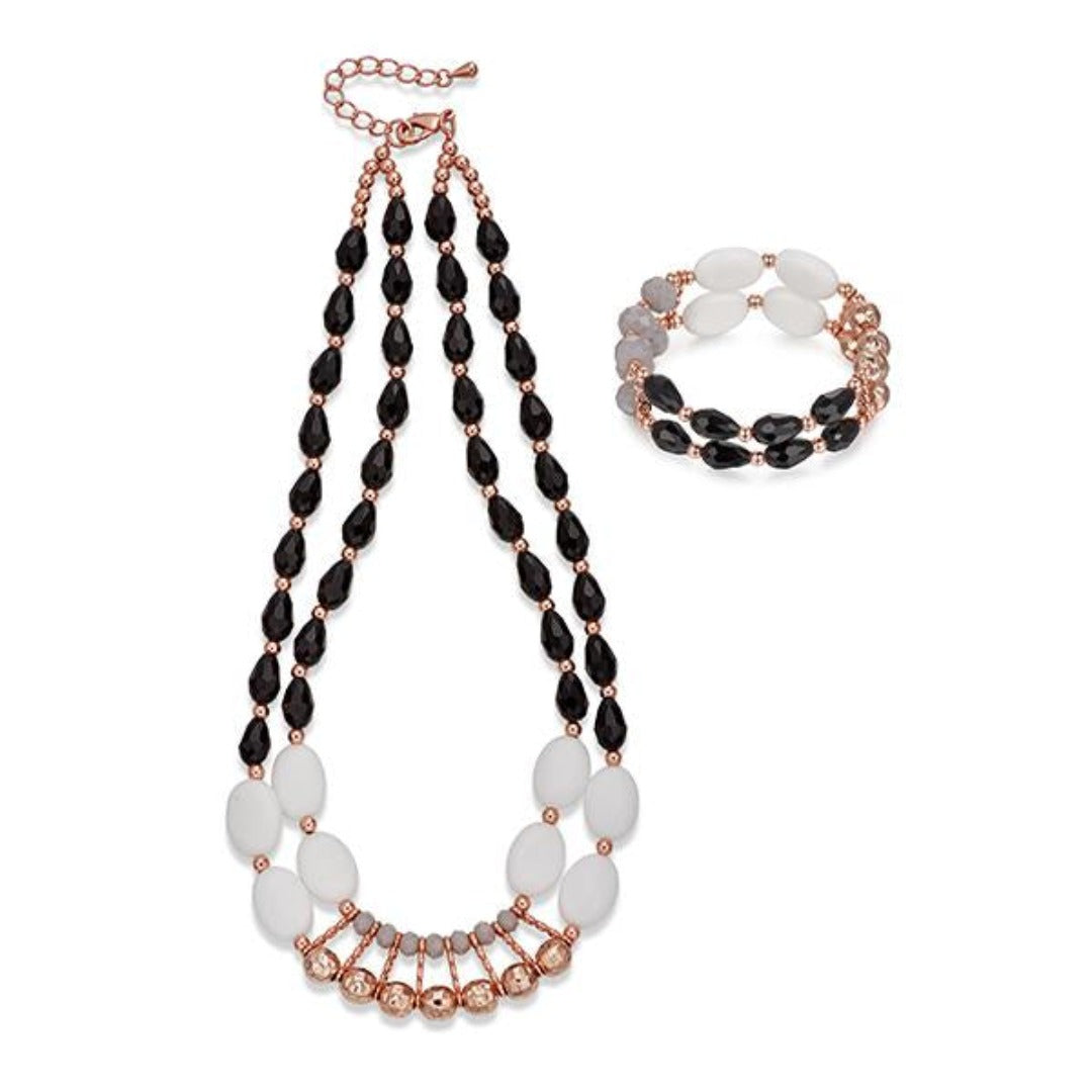 Black, White and Rose Gold Necklace &amp; Bracelet Set | ${Vendor}