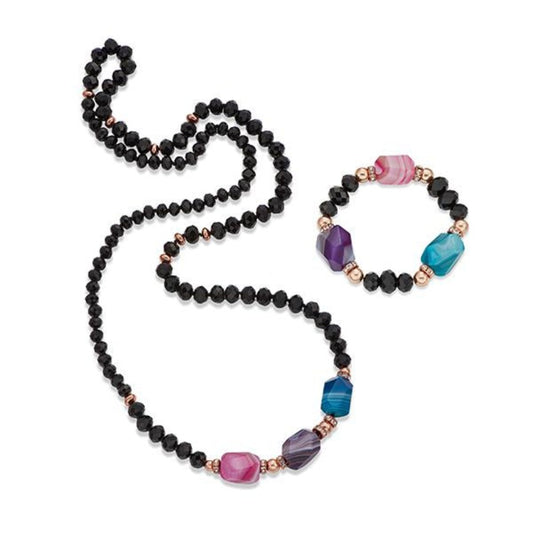 Colourful stones on Black Crystal Necklace &amp; Bracelet Set | ${Vendor}