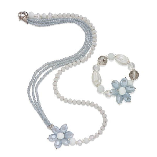 Pale Blue and White Stone Necklace &amp; Bracelet Set | ${Vendor}