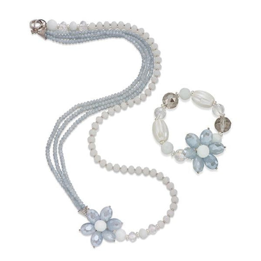Pale Blue and White Stone Necklace & Bracelet Set | ${Vendor}