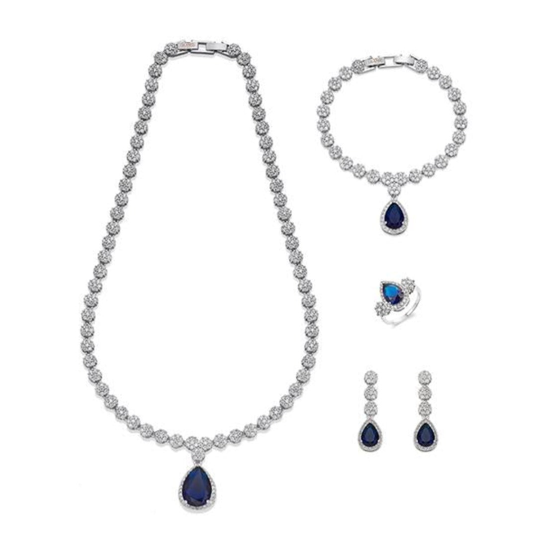 Navy and White Crystals on Silver Jewellery Set | ${Vendor}