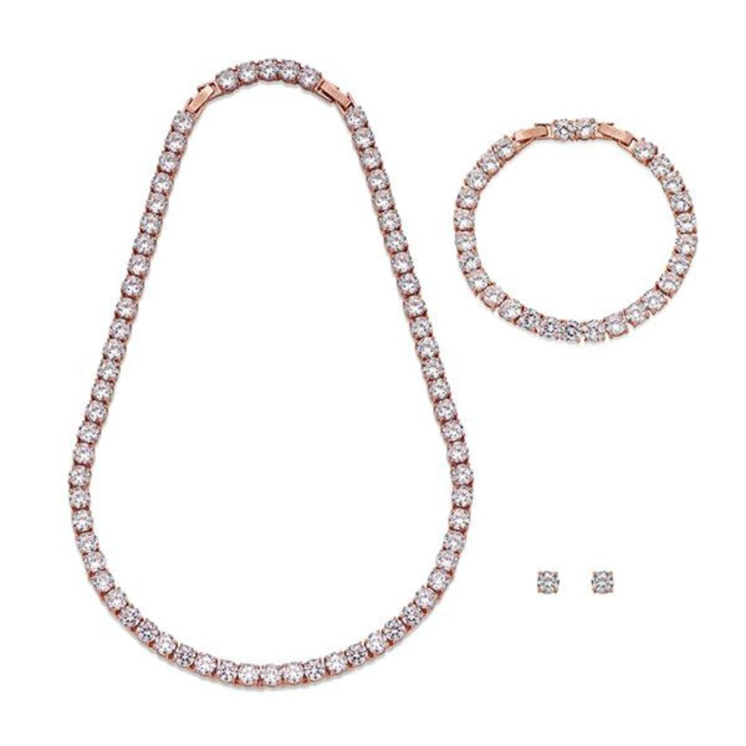 Crystals Studs on Rose Gold Necklace, Bracelet and Earring Set | ${Vendor}