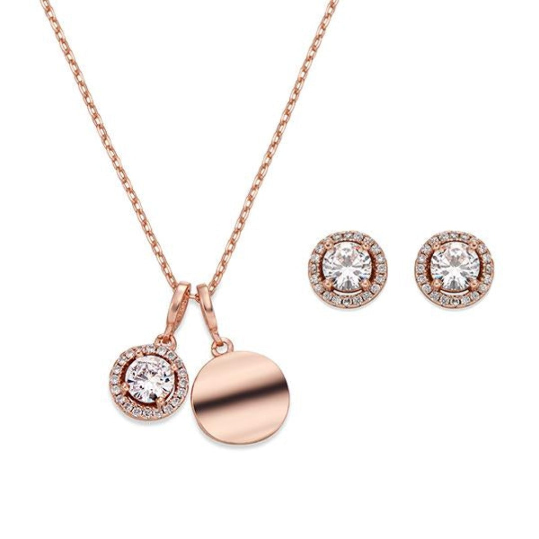 Sparkling Crystal and Rose Gold Necklace &amp; Earring Set | ${Vendor}