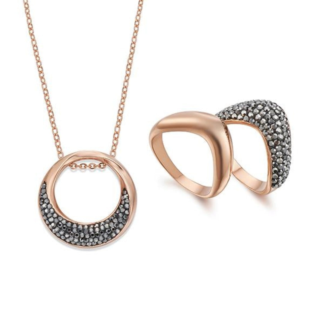 Haematite and Rose Gold Necklace &amp; Ring Set | ${Vendor}