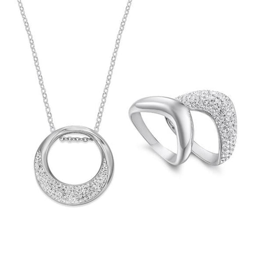 Dazzling White Crystals on Silver Necklace & Ring Set | ${Vendor}