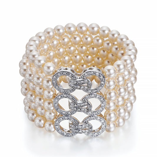 Pearl &amp; Silver Multi Layer Bracelet | ${Vendor}