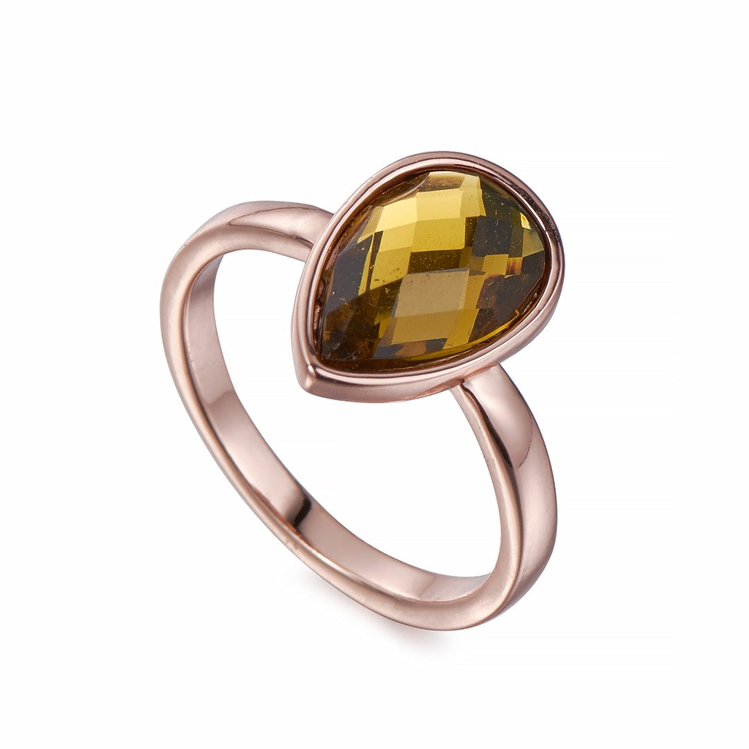 Olive Green Crystal on Polished Rose Gold Ring | ${Vendor}