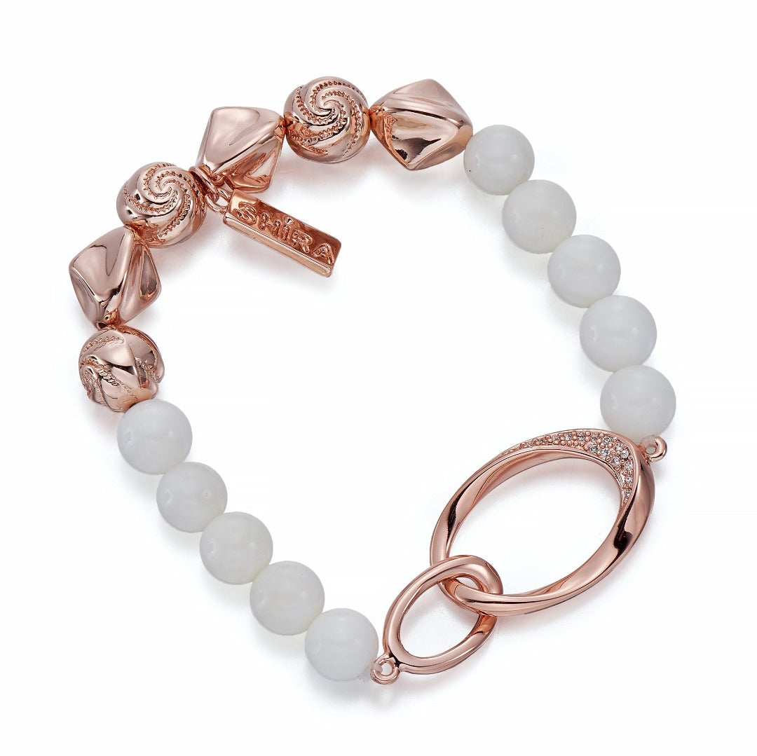 Rose Gold Bacelet With White Stones and Inset Charms | ${Vendor}