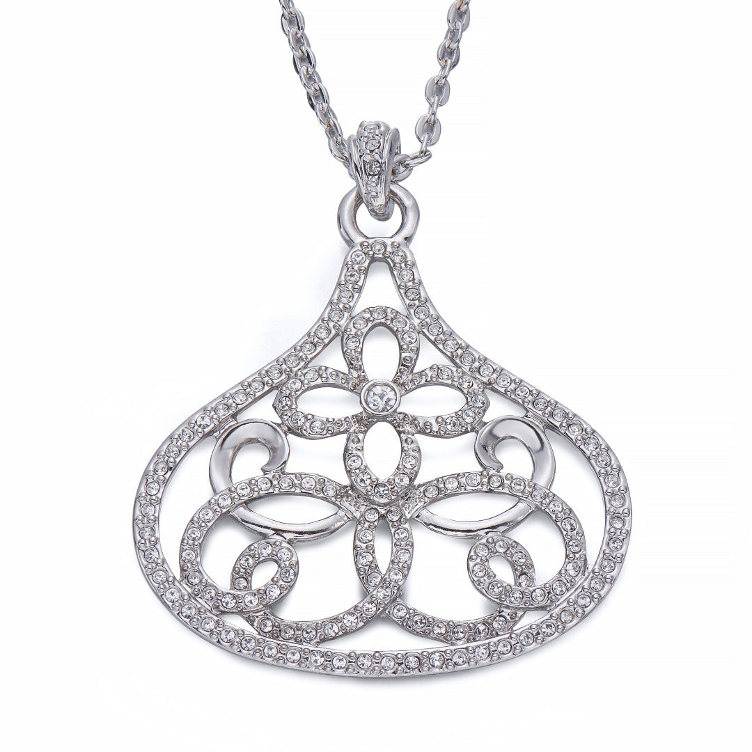 Crystals on Silver Floral Pendant Necklace | ${Vendor}