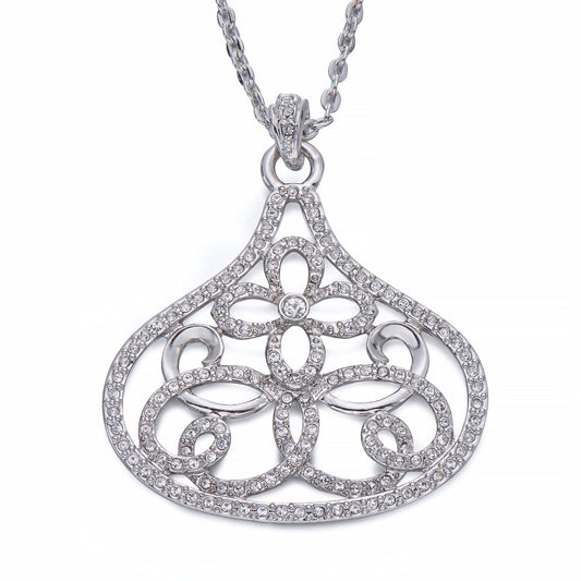 Crystals on Silver Floral Pendant Necklace | ${Vendor}