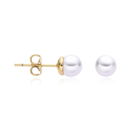 White Pearl Stud Earrings on Yellow Gold