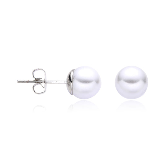 Pearl Stud Earrings with Rhodium Plating