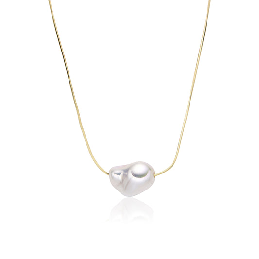 Gold Necklace with Sliding Pearl Charm
